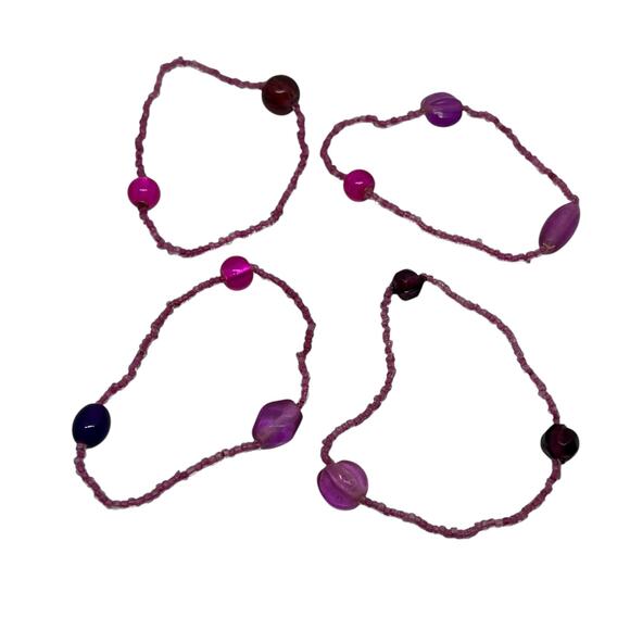 Boho Y2K Stretch Bead Bracelet Set in Shades of Purple & Pink, Multi-Strand - Picture 5 of 5